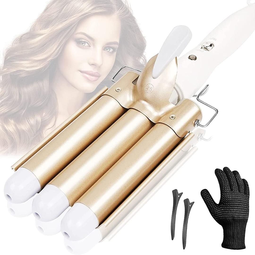 MEGA SALE 3 Barrel Hair Waver Curling Tongs 25mm Hair Curling Iron Triple Barrels Ceramic Tourmaline Fast Heating Hair Curler with 2