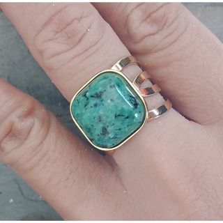 African Turquoise Genuine Stone Lady Jewelry Stainless Gold Plated Ring