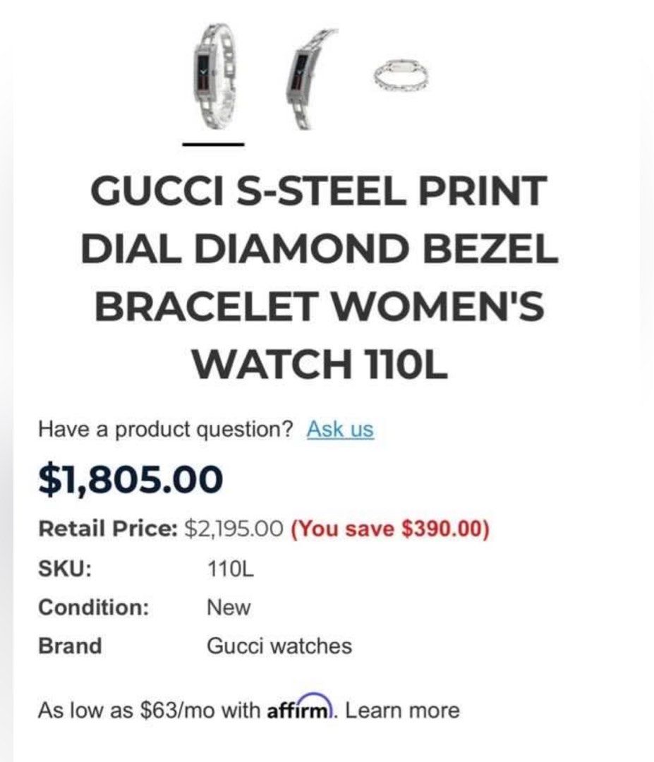 Authentic Gucci Watch with diamond bezel