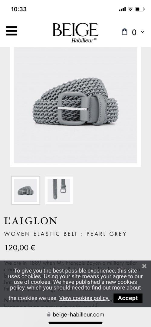 L'Aiglon : Woven Elastic Belt : Pearl Grey
