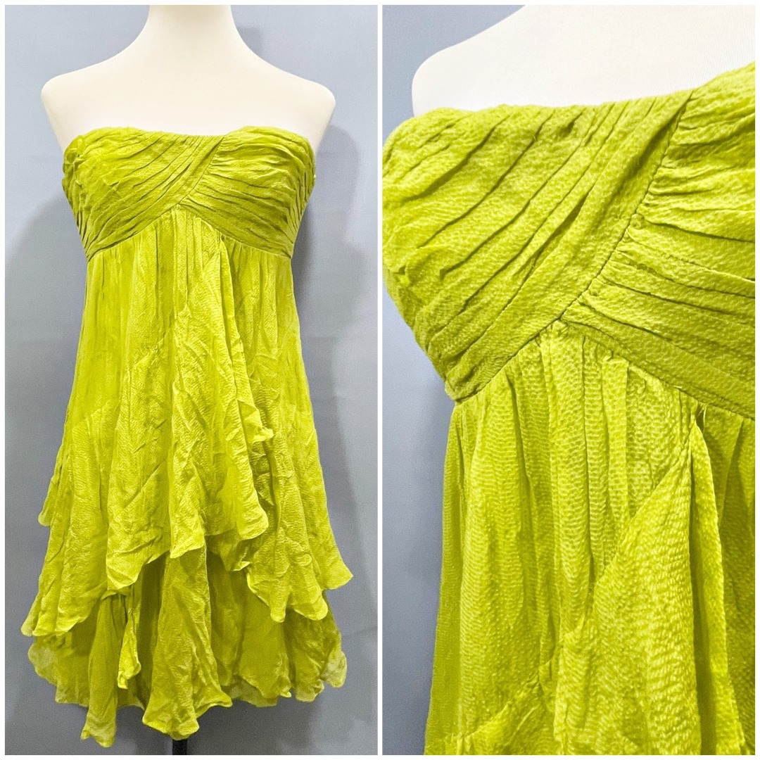 BCBG MaxAzria Mini Dress Joyce Lemongrass party cocktail strapless tube Size 4 small