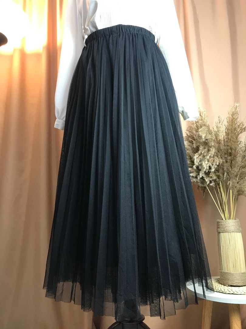 Black pleated tutu tulle skirt Women s Fashion Bottoms Skirts