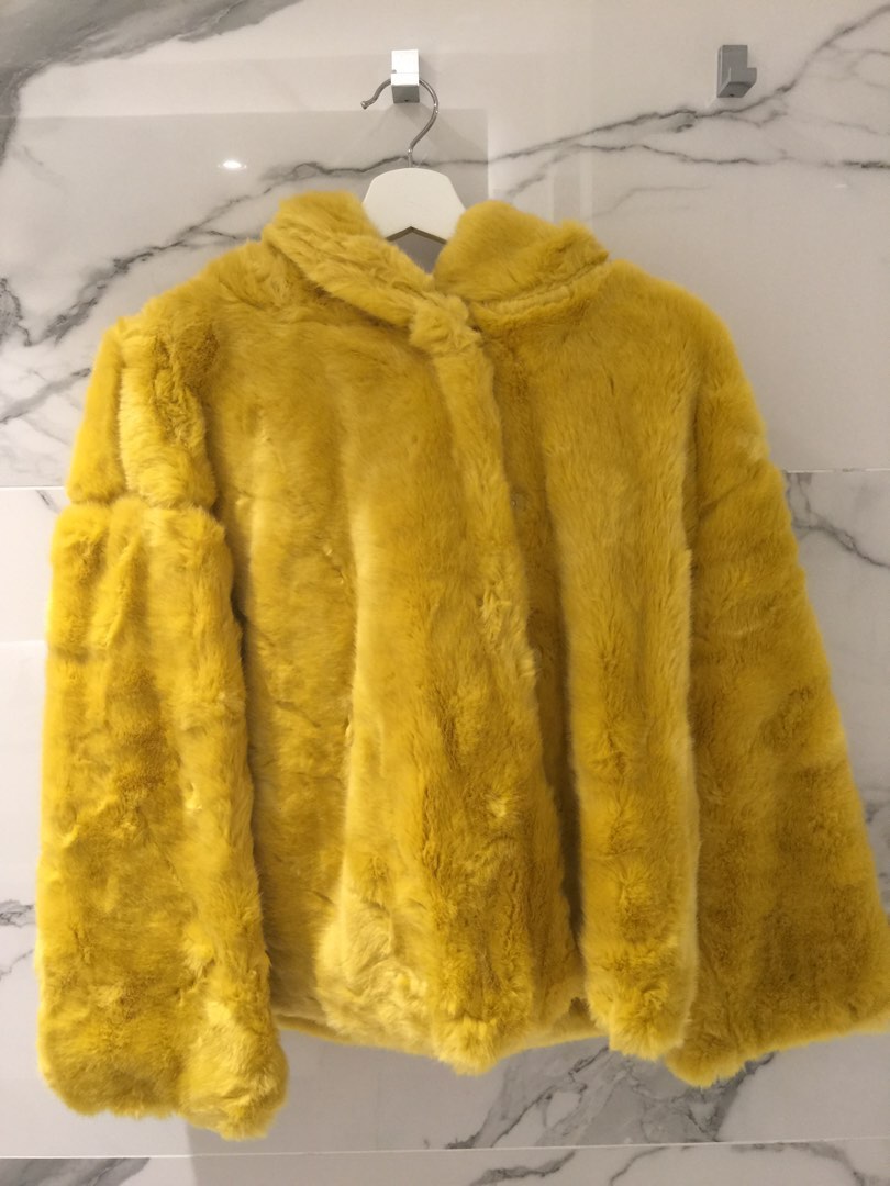 Yellow fur coat zara cheap