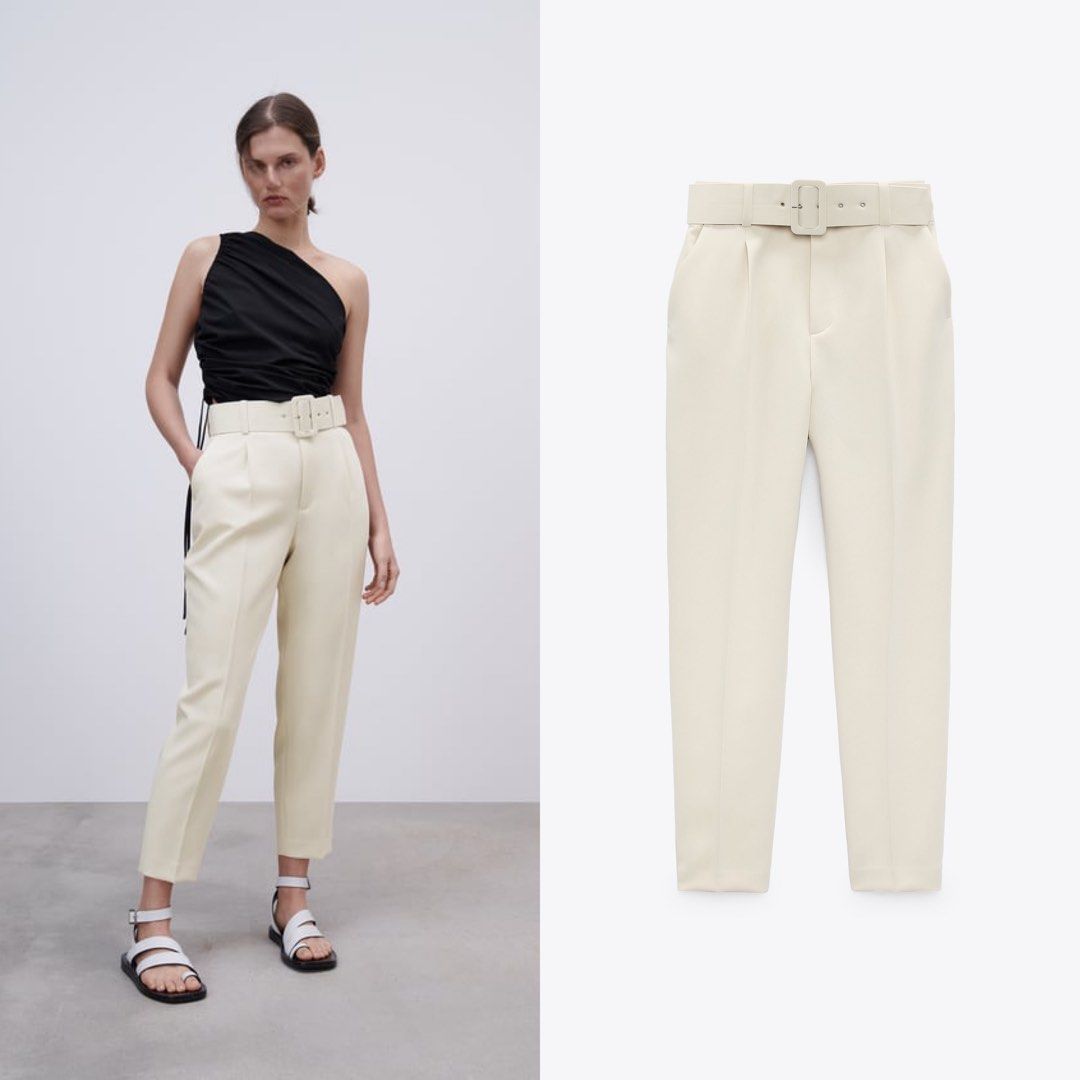 Zara pants with belt, Women's Fashion, Bottoms, Other Bottoms on Carousell