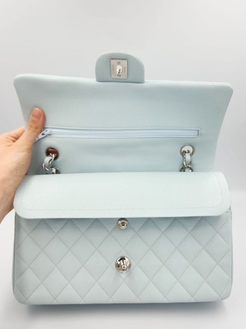 NIB 21K Chanel Light Pale Blue Caviar Classic Medium Double Flap Bag S –  Boutique Patina