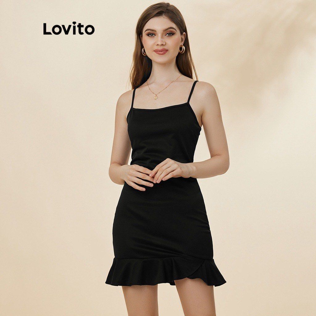 Plain black strap dress online