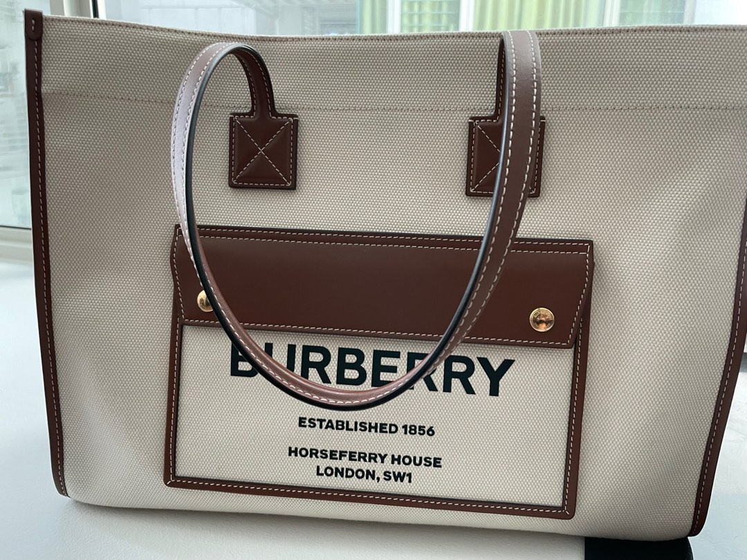 Burberry Mini Two-Tone Canvas Freya Tote Bag Natural/Tan in Canvas with  Gold-tone - US