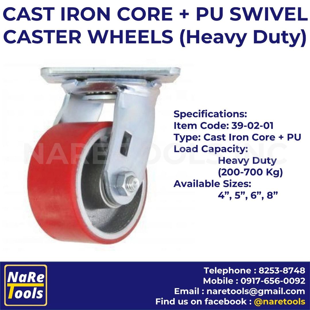 CASTER WHEELS HD Cast Iron Core + PU Swivel Caster Wheels, Commercial