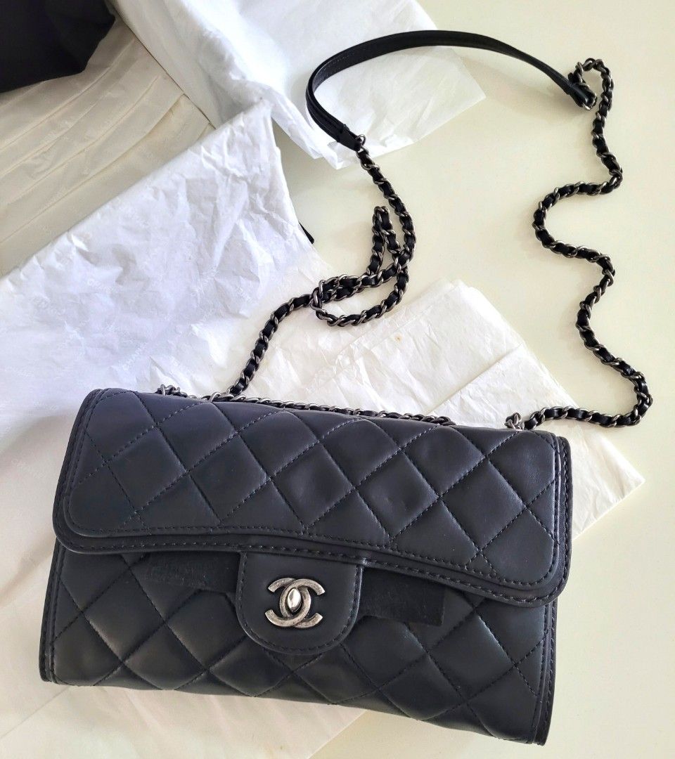 Auth CHANEL Quilted Flapbag SAC RABAT Medium Handbag Noir Pebbled Leather   eBay