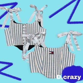 D.crazy 改製品牌綁帶馬甲 藍白條紋款