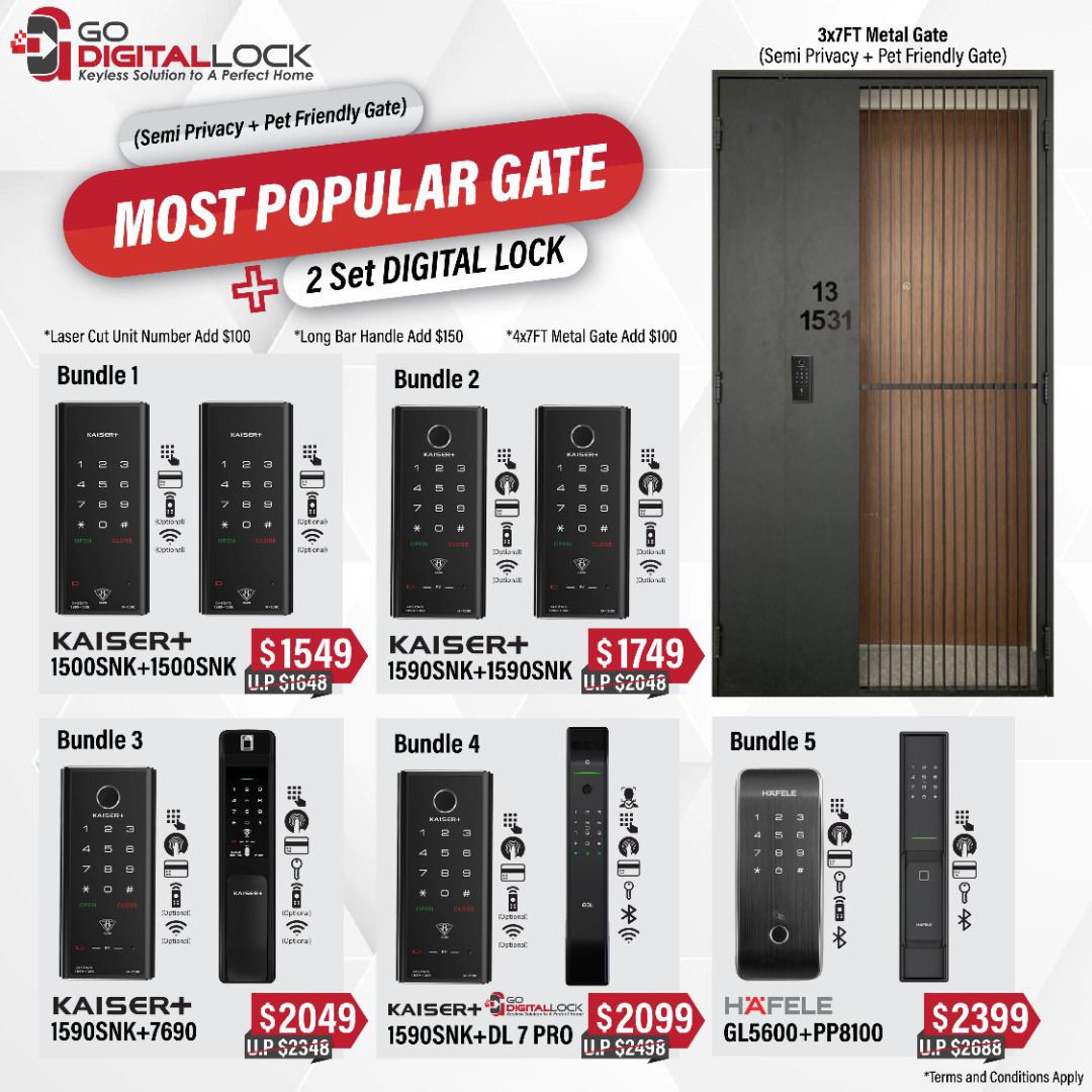 Digital lock bundle + HDB Metal gate, Everything Else on Carousell
