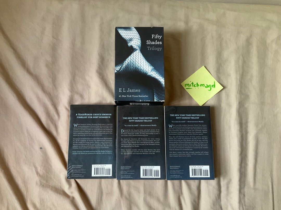 Fifty Shades of Grey (Category: Storybooks) located in Cavite. Submitted by mitchmagd (Listing ID 1199902273, Image 2). Description: Box is held together by tape. All books are plastic covered and have yellowed pages..