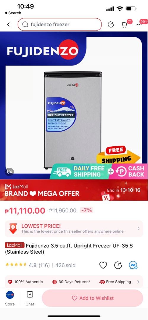 Fujidenzo Upright Freezer 3.5 cu ft almost new for Breastmilk Breast