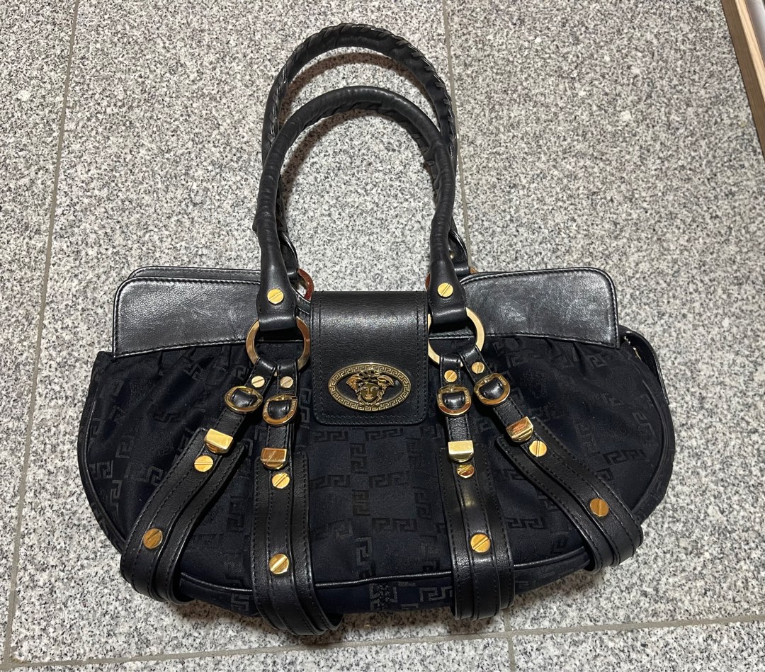 GIANNI VERSACE Vintage Shoulder bag Tote studs Medusa charm Leather Black  9969h | eBay