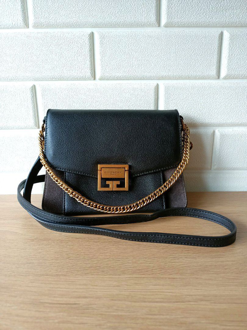 Givenchy Black Leather and Suede Small GV3 Shoulder Bag Givenchy