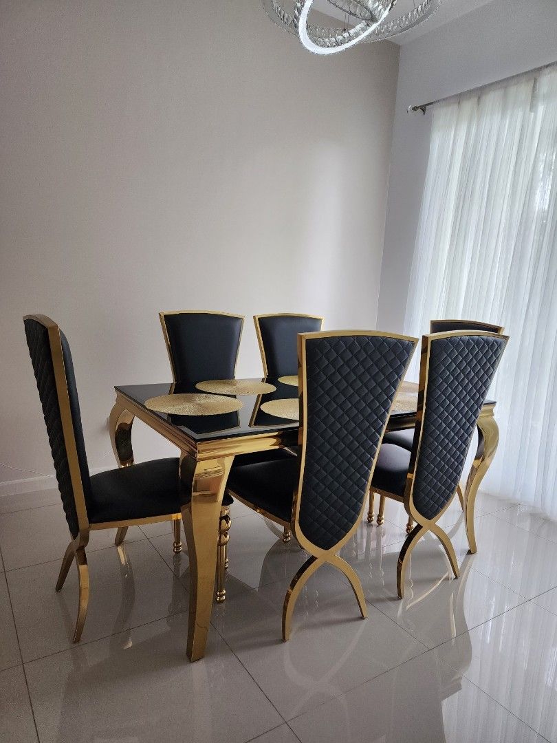 Gold Dining table set, Furniture & Home Living, Furniture, Tables