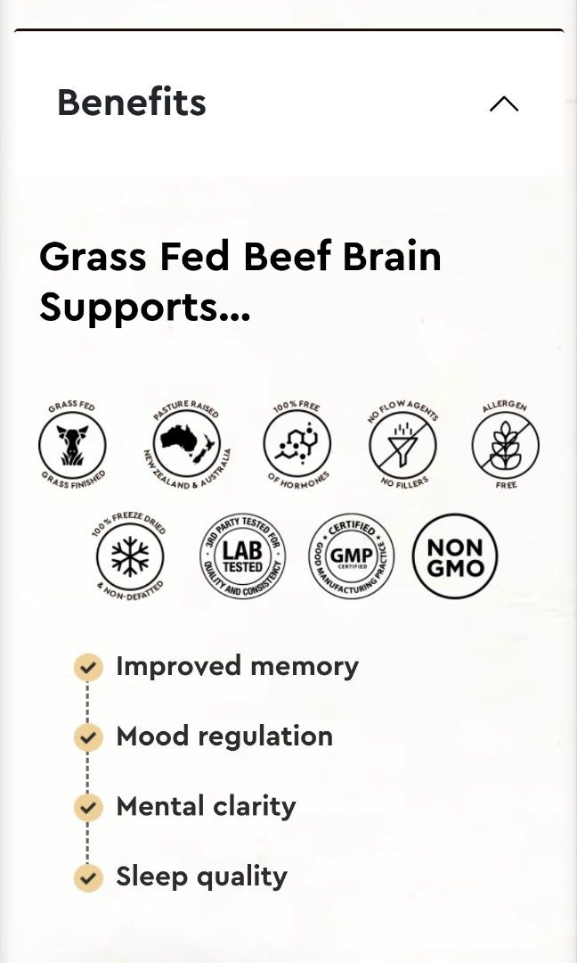 Grass fed beef brain, 健康及營養食用品, 健康補充品, 健康補充品 維他命及補充品 Carousell