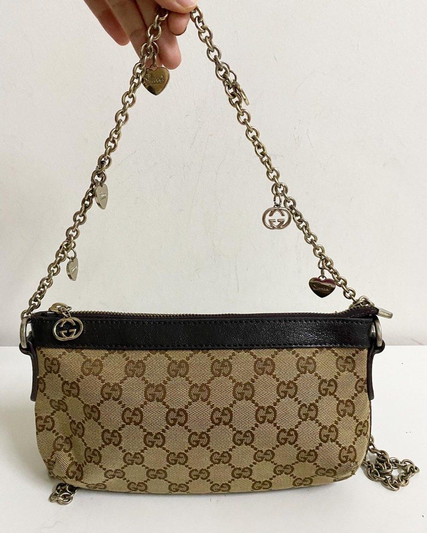 Gucci Guccissima Heart Chain Pochette, Luxury, Bags & Wallets on Carousell