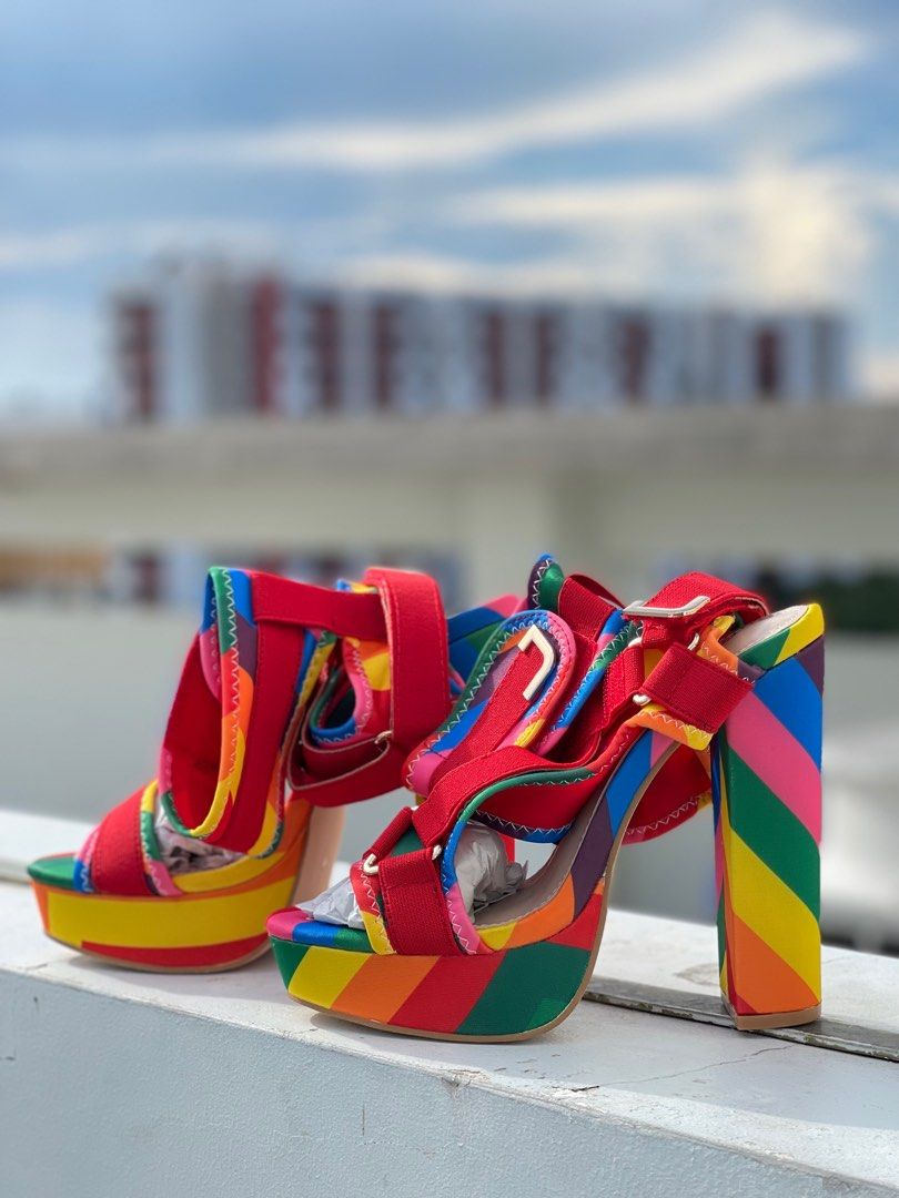 Red multi colored top heels