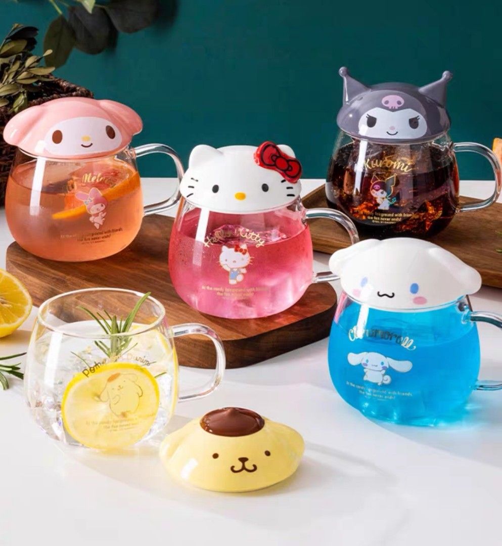 High Borosilicate Glass Cup with lid Authentic Sanrio cute glass cup tea cup coffee cup milk mug juice glass