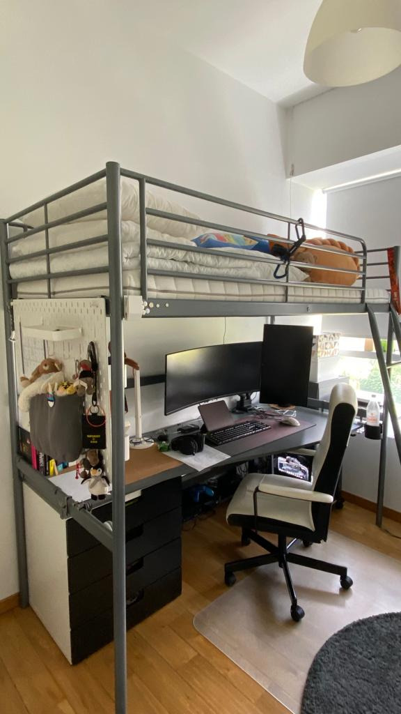 IKEA SVARTA Loft Bed and Matrace and Desk and Chest 4 Drawers