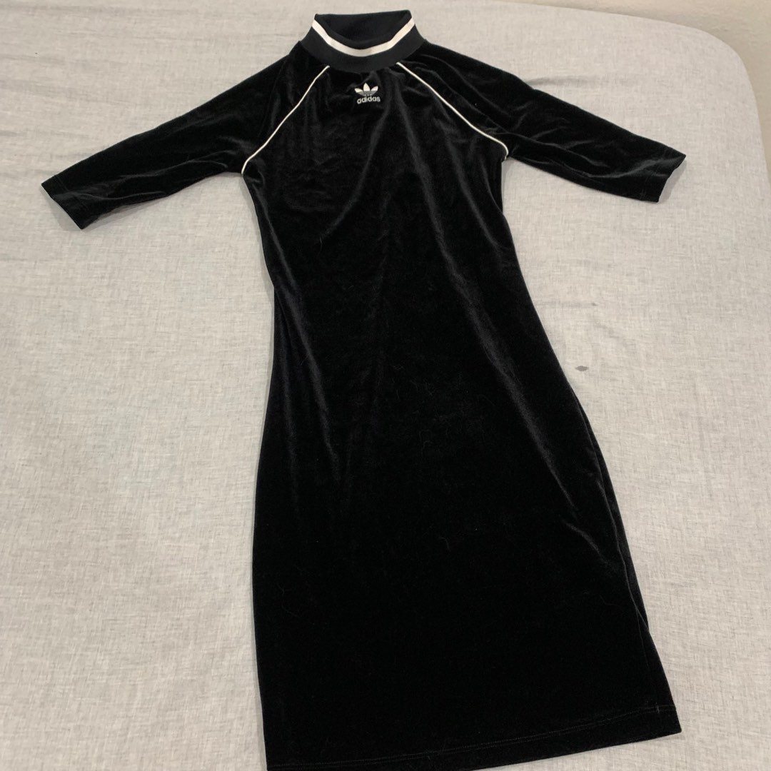 Adidas originals three stripe velvet dress shop in black