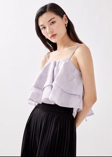 LB Solayce Flounce Crop Top in Spirited Blooms Jacquard