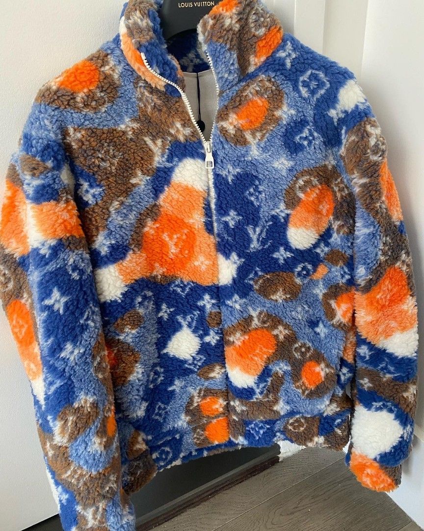 Louis Vuitton Ski Jacquard Damier Fleece Blouson Jacket S Blue/ Orange, Men's Fashion, Coats, Jackets and Outerwear on Carousell