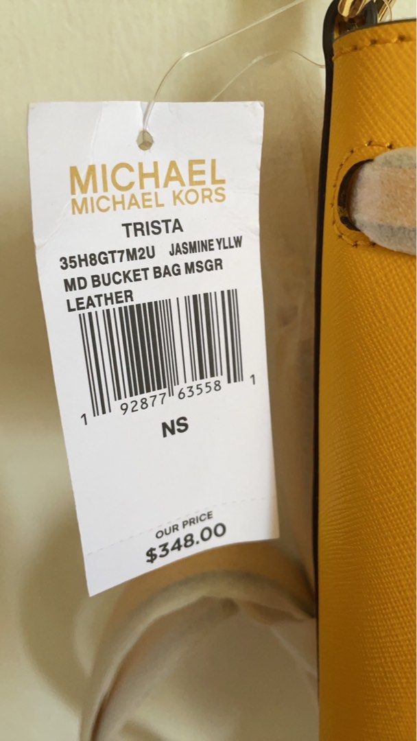 MICHAEL KORS TRISTA 35H8GT7M2U JASMINE Yellow BUCKET BAG LEATHER