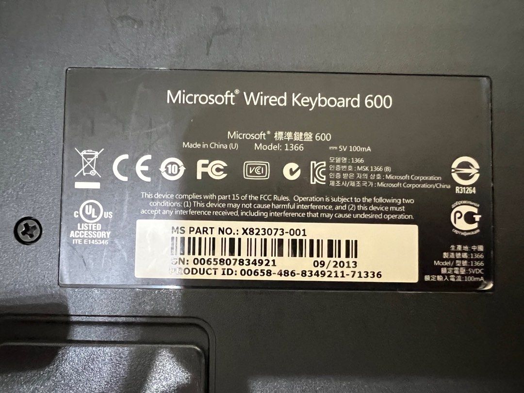 Microsoft keyboard usb board wired key board 600 model 1366 with usb