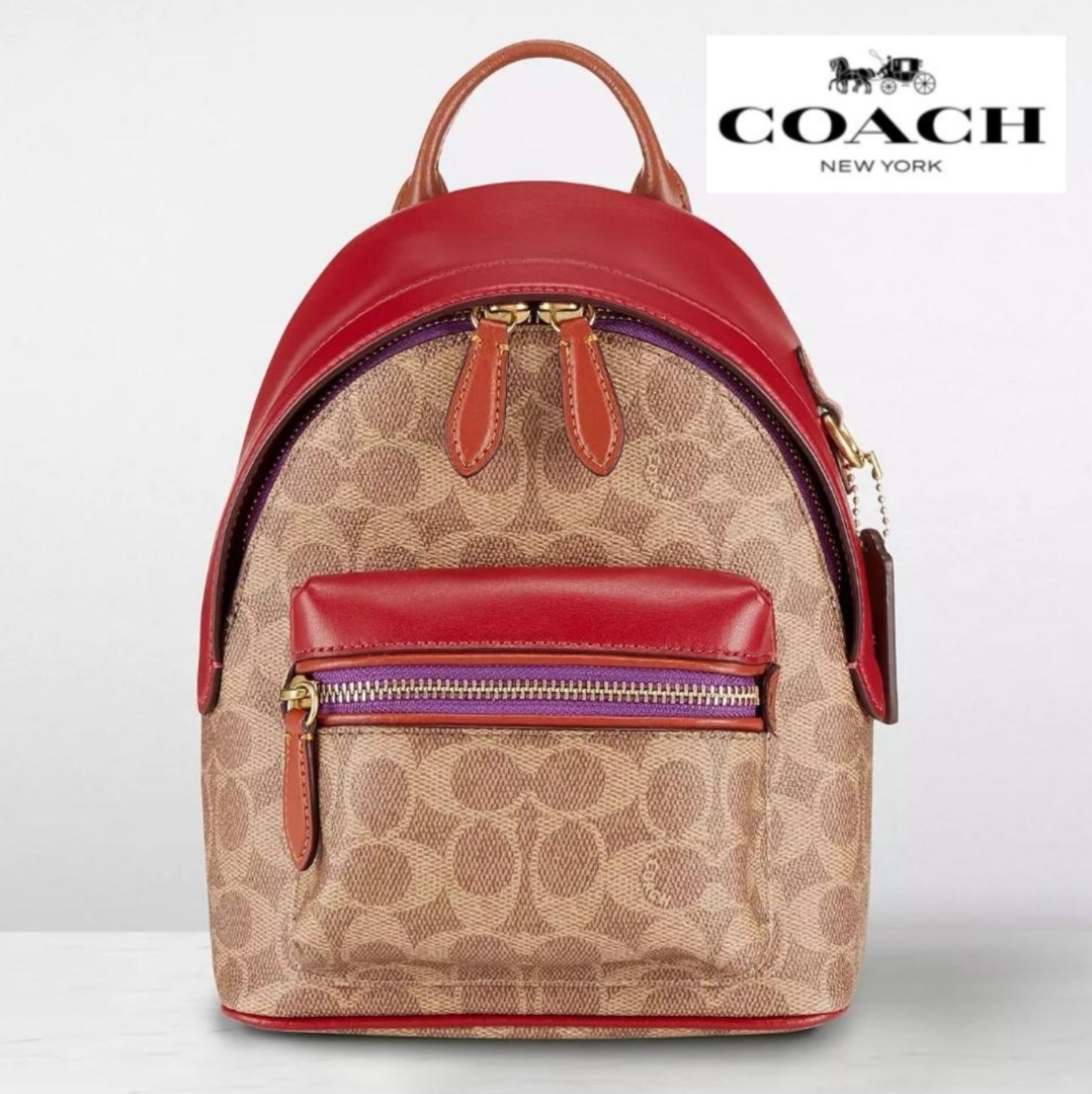 New Coach Original Charter Signature Canvas Leather Mini Backpack Tan Brick Red Backpack For Women Come With Complete Set Suitable for Gift Luxury Bags Wallets on Carousell