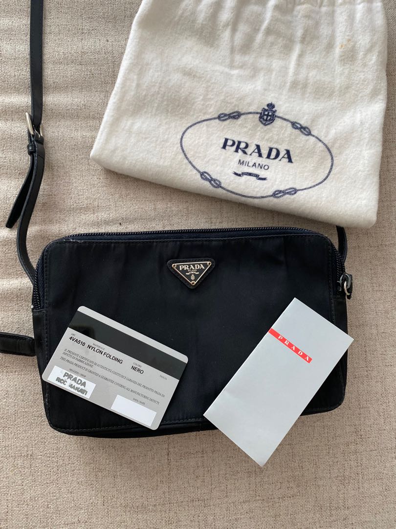 Prada Nylon Sling Crossbody Bag Black with Authenticity Card, Luxury
