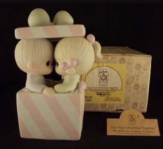 停產罕見Precious Moments Our first Christmas together music box 陶瓷聖誕系列