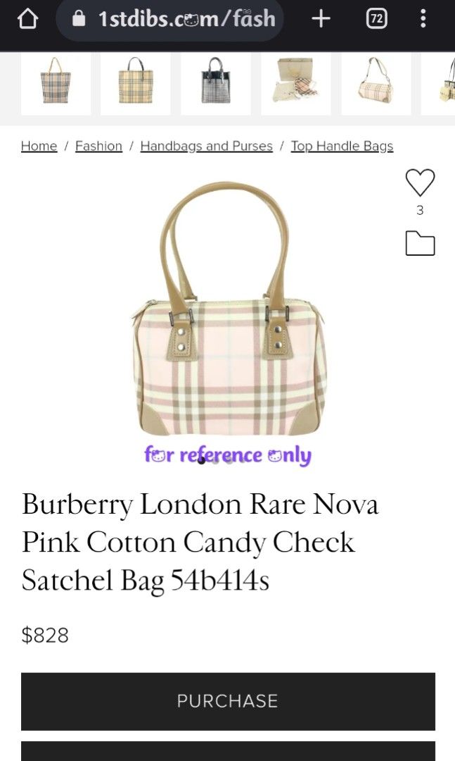 Burberry London Rare Nova Pink Cotton Candy Check Satchel Bag