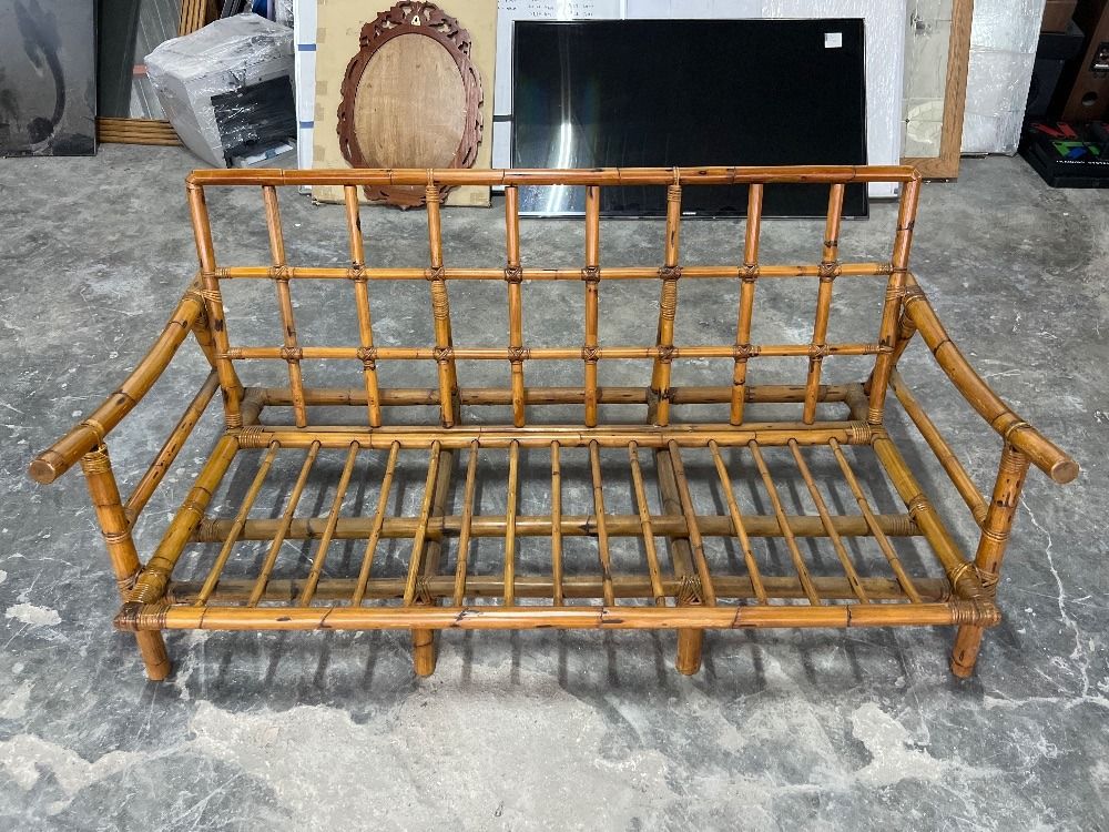 Rattan Frame Red Fabric 3Seater Sofa / Bingkai Rotan Kain Merah Sofa 3