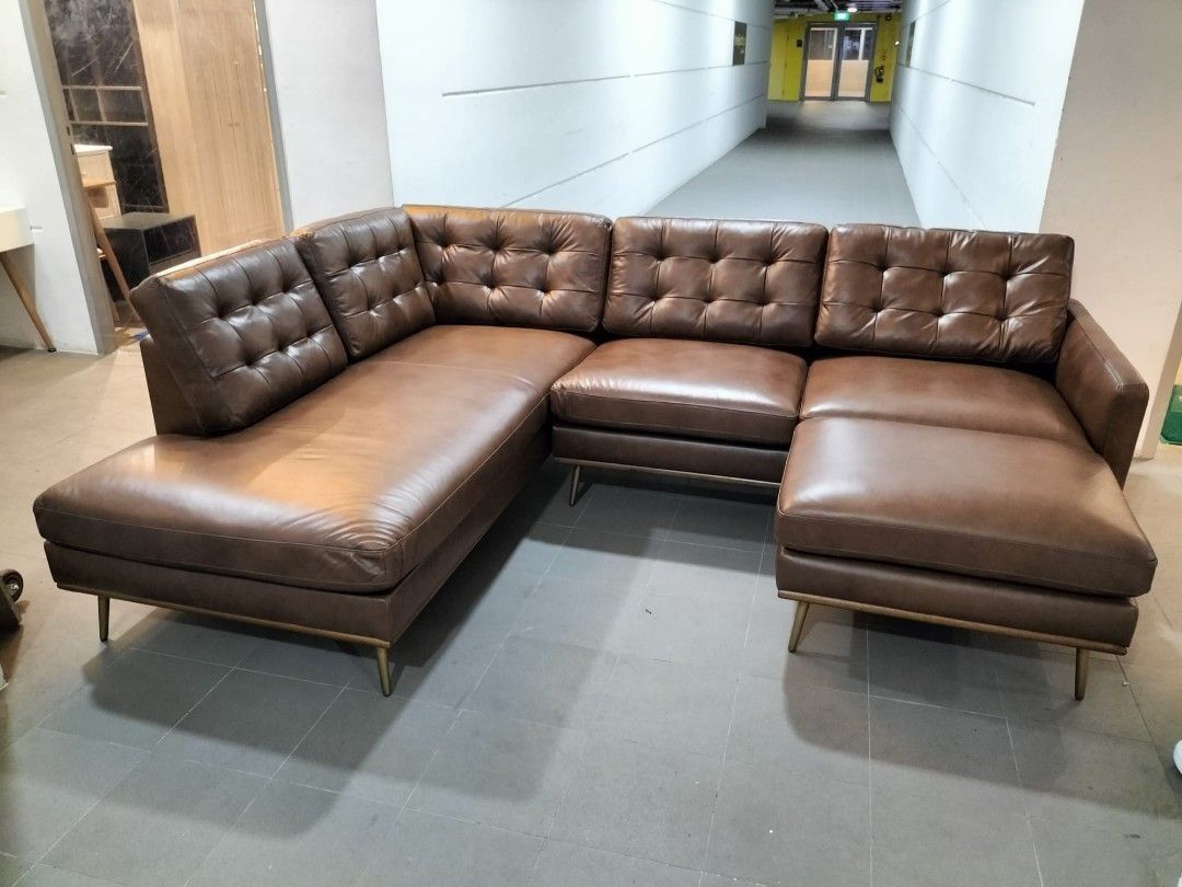 Leather Terminal Chaise Sectional Sofa