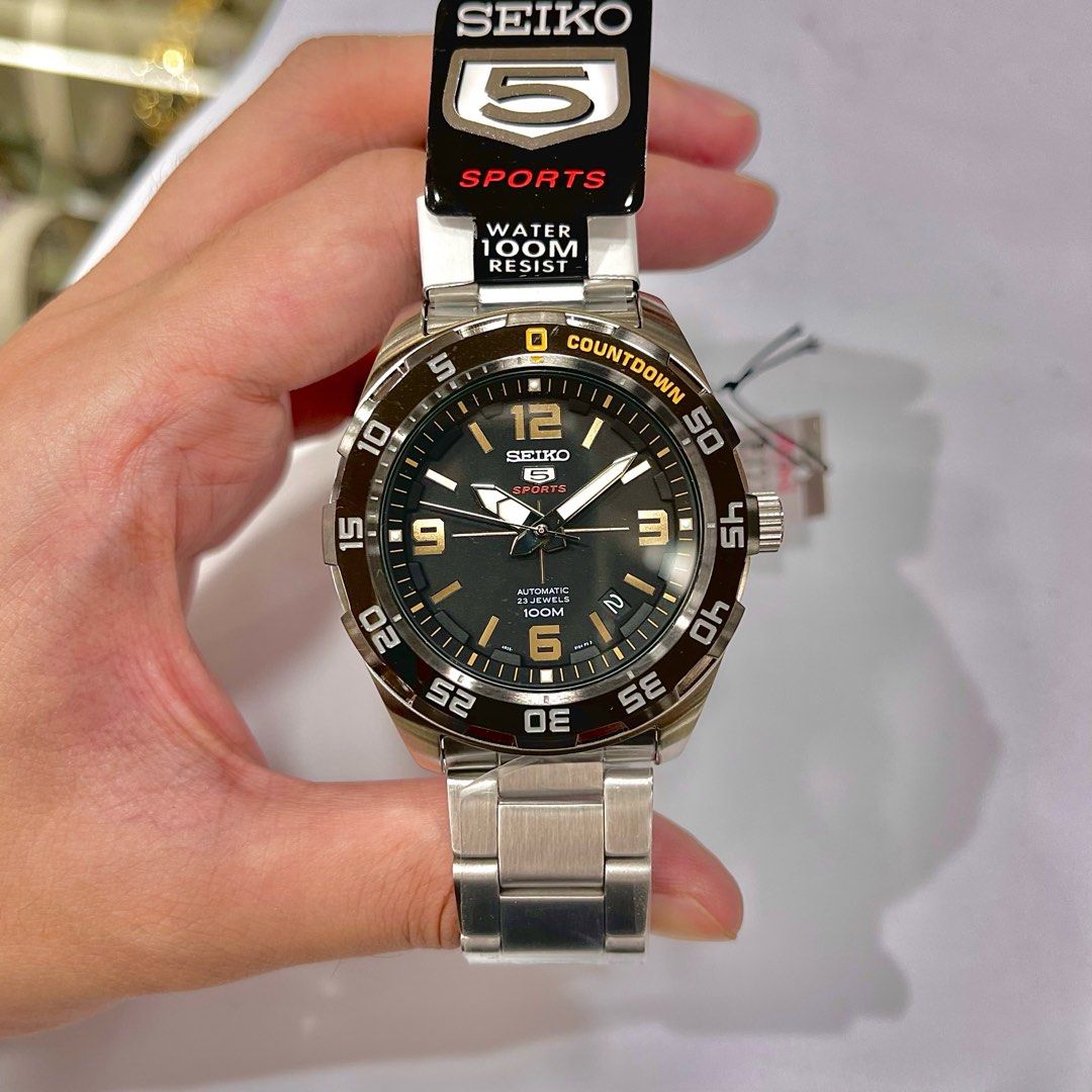 Seiko 5 Sports Gold Yellow Markers on metal strap Men s Fashion Watches Accessories Watches on Carousell