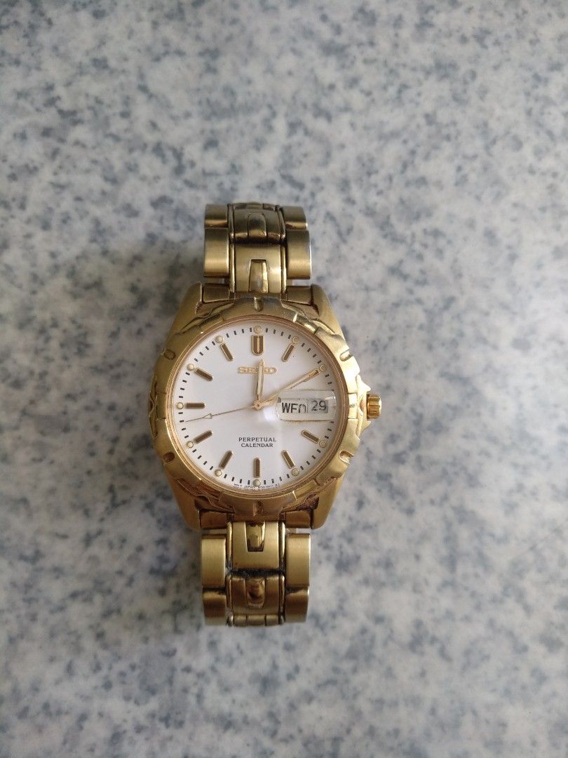 Seiko Perpetual Calendar Gold Watch used, Luxury, Watches on Carousell