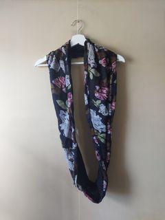Soft Black Floral Infinity Scarf