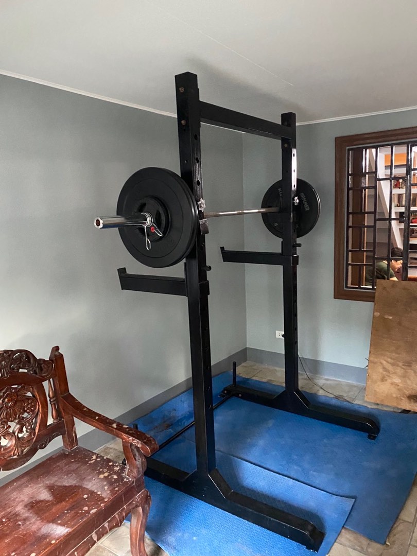 Squat Rack and Barbell with free plates, Sports Equipment, Exercise