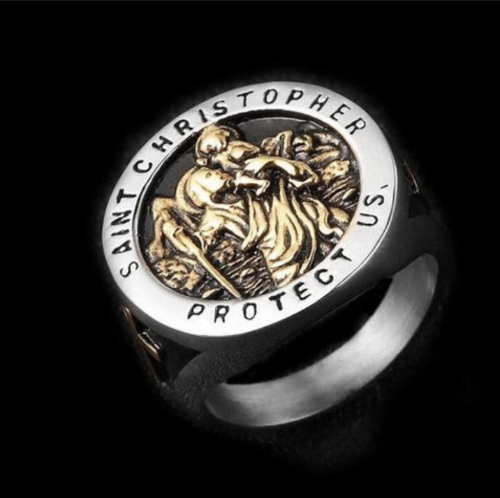 Mens gold st christopher ring sale