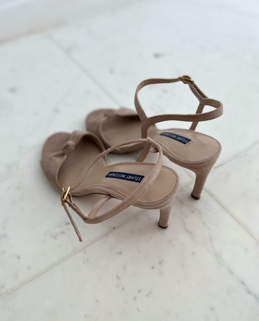 Stuart Weitzman Gloria Genuine Sueded Sandals Pink Beige Nude Stiletto Heels With Bag Women s Fashion Footwear Sandals on Carousell