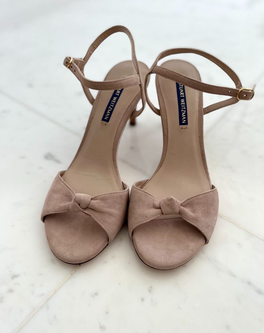 Stuart Weitzman Gloria Genuine Sueded Sandals Pink Beige Nude Stiletto Heels With Bag Women s Fashion Footwear Sandals on Carousell