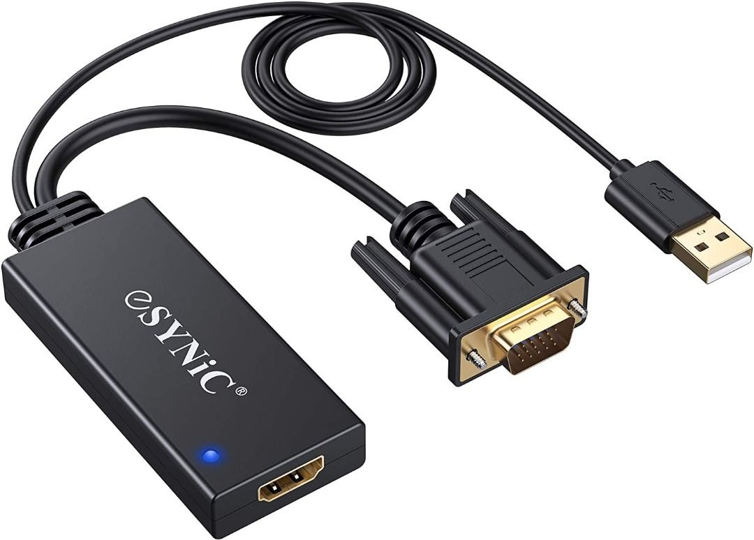Adaptador ESynic VGA A HDMI Con Audio - Convertidor 1080P Para PC, Laptop, Proyector, Incluye Cables VGA Y USB
