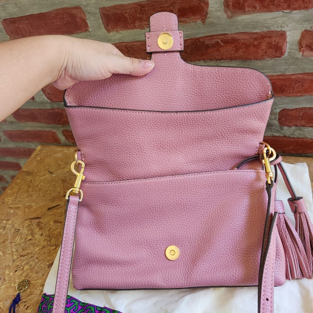 Tory Burch mcGraw Fold Over Crossbody Bag Pink Magnolia (Auth