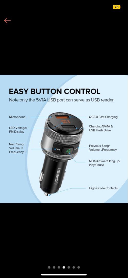 Ugreen Car charger bluetooth FM Transmitter Quick 3.0, Audio, Portable