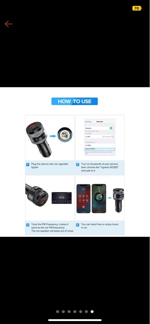 Ugreen Car charger bluetooth FM Transmitter Quick 3.0, Audio, Portable