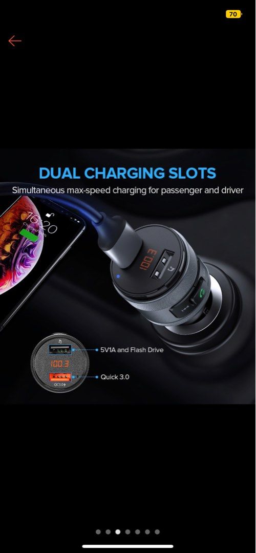 Ugreen Car charger bluetooth FM Transmitter Quick 3.0, Audio, Portable