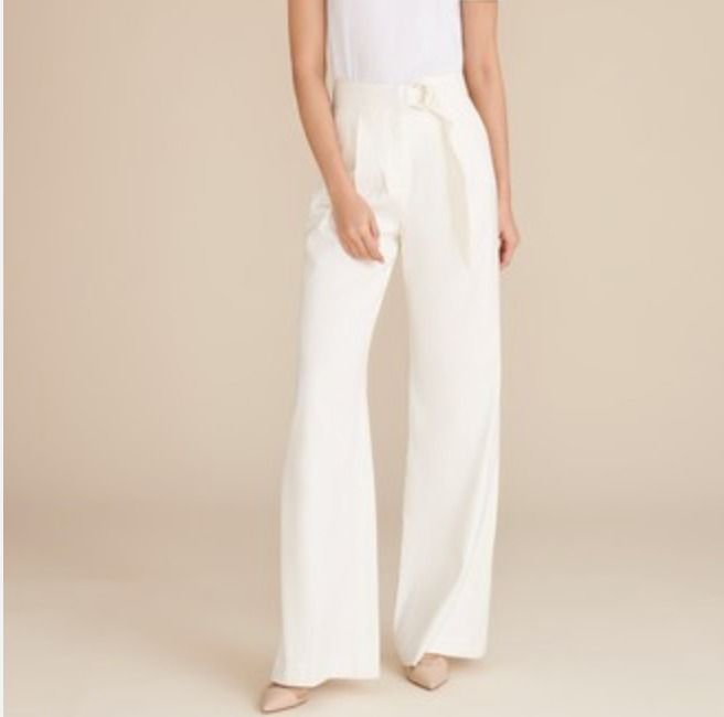 Veronica Beard Woode Pants Linen White Wide Leg High Waist Belt