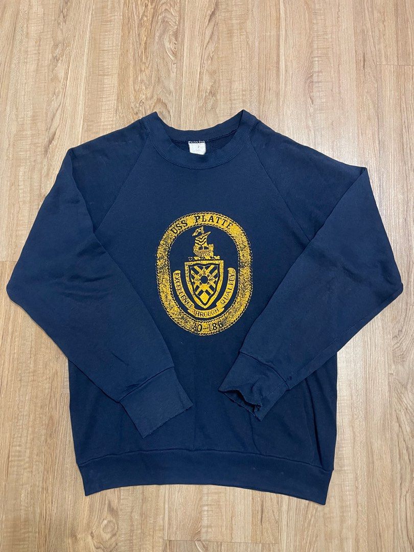 Vintage 80 s Uss Platte Us Navy Sweatshirt Men s Fashion Tops